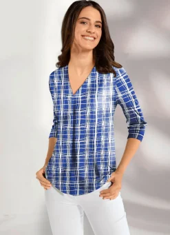 New KLAUS MODELLE MADE IN GERMANY Shirt-Tunika mit Zierfalte ROYALBLAU-WEISS