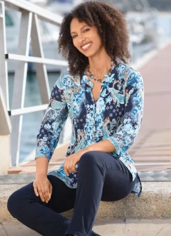 BADER Shirt-Tunika mit Zierknopfleiste TÜRKIS-MARINE-CAMEL-BUNT