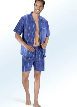 Best BADER Shorty gewebt, durchgeknöpft, mit Reverskragen und Streifendessin JEANSBLAU-BUNT