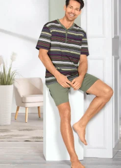 Outlet BADER Shorty mit Knopfleiste KHAKI-SCHWARZ-BORDEAUX