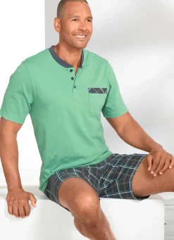 BADER Shorty mit Knopfleiste GRÜN-GRAU