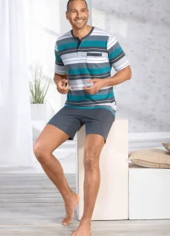 Best BADER Shorty mit Knopfleiste PETROL-GRAFIT-BUNT