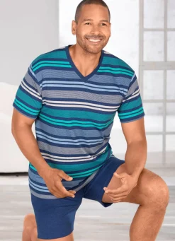 Discount BADER Shorty mit V-Ausschnitt und garngefärbtem Ringel BLAU-GRÜN-BUNT