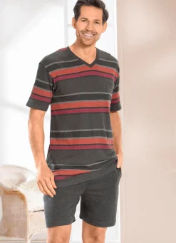 Outlet BADER Shorty mit V-Ausschnitt und Ringeldessin ANTHRAZIT-ORANGE