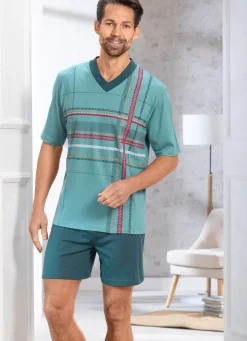 Discount BADER Shorty mit V-Ausschnitt und Druckmotiv PETROL-BUNT