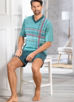 Discount BADER Shorty mit V-Ausschnitt und Druckmotiv PETROL-BUNT