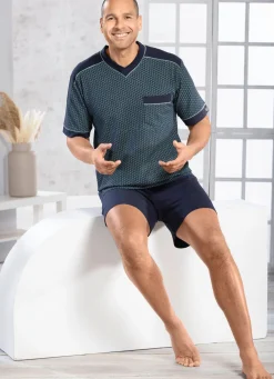 Sale BADER Shorty mit V-Ausschnitt und auswechselbarem Gummizug MARINE-GRÜN-BUNT