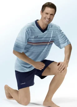 Best BADER Shorty mit V-Ausschnitt und Stickereischriftzug HELLBLAU-MARINE