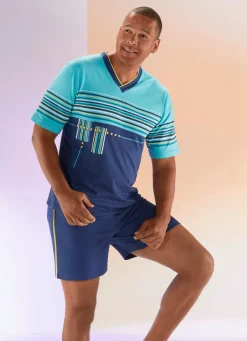 New BADER Shorty mit V-Ausschnitt und Ringeldessin BLAU-TÜRKIS-BUNT