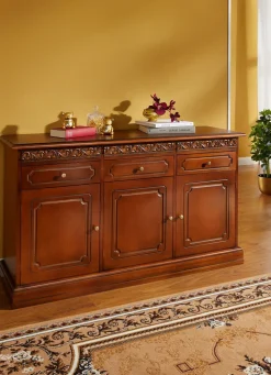 Clearance BADER Sideboard mit Echtholzfurnier und Schnitzerei-Verzierungen NUSSBAUM