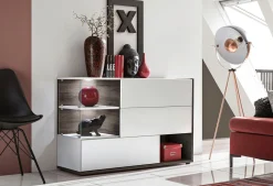 Best BADER Sideboard mit LED-Beleuchtung WEISS-NUSSBAUM