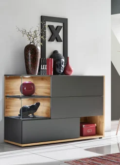 Best BADER Sideboard mit LED-Beleuchtung ANTHRAZIT-WOTAN EICHE