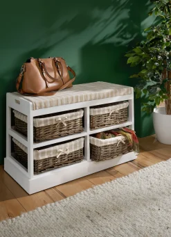 Best BADER Sitzbank aus massivem Holz mit Weidenkörben WEISS-BRAUN