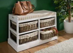 Best BADER Sitzbank aus massivem Holz mit Weidenkörben WEISS-BRAUN
