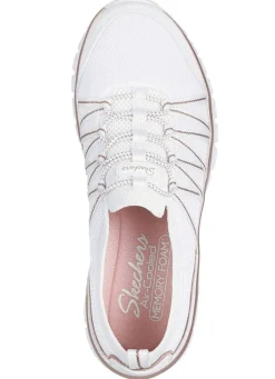 Best Skechers , trendige Damen-Slipper, aus gestricktem Mesh-Material WEISS-ROSÉGOLD