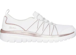 Best Skechers , trendige Damen-Slipper, aus gestricktem Mesh-Material WEISS-ROSÉGOLD