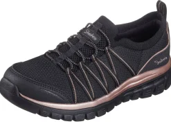 Hot Skechers , trendige Damen-Slipper, aus gestricktem Mesh-Material SCHWARZ-ROSÉGOLD