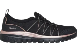 Hot Skechers , trendige Damen-Slipper, aus gestricktem Mesh-Material SCHWARZ-ROSÉGOLD