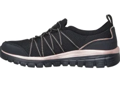 Hot Skechers , trendige Damen-Slipper, aus gestricktem Mesh-Material SCHWARZ-ROSÉGOLD