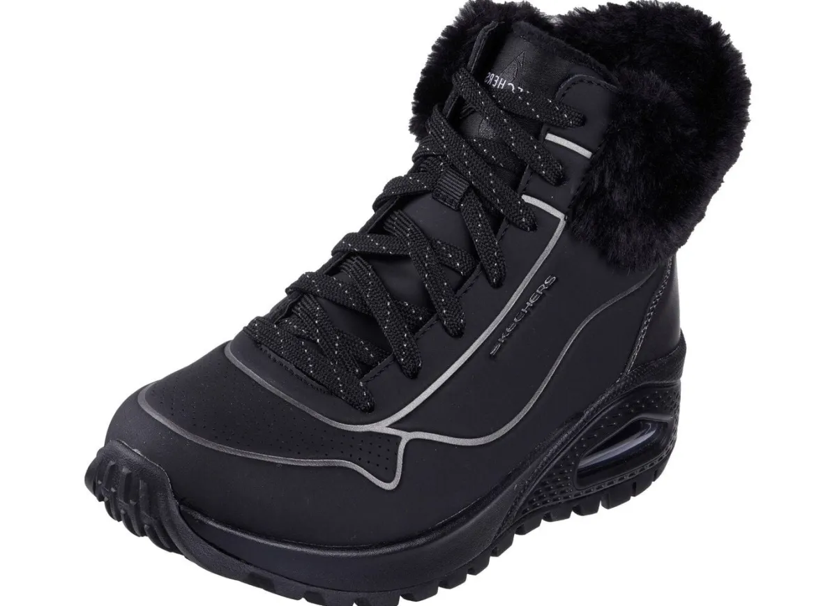 Clearance Skechers , gefütterte Damen-Boots, Winterschuhe, mit flauschigem Plüschkragen SCHWARZ