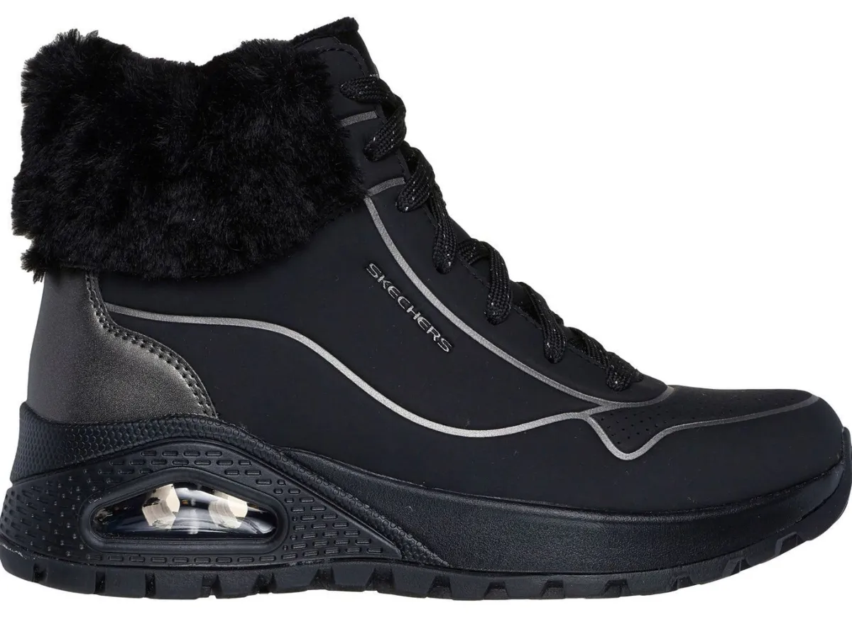 Clearance Skechers , gefütterte Damen-Boots, Winterschuhe, mit flauschigem Plüschkragen SCHWARZ
