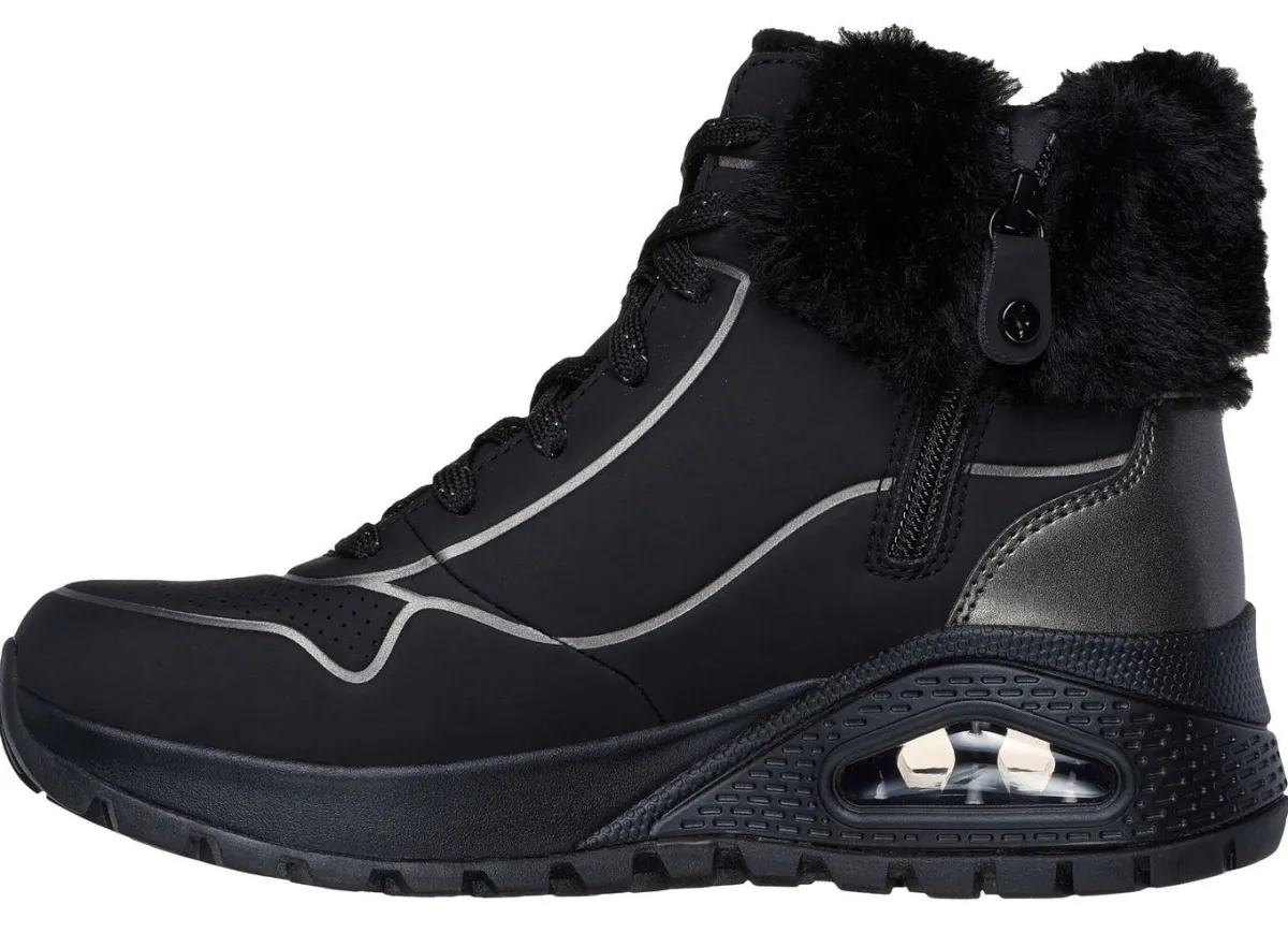 Clearance Skechers , gefütterte Damen-Boots, Winterschuhe, mit flauschigem Plüschkragen SCHWARZ