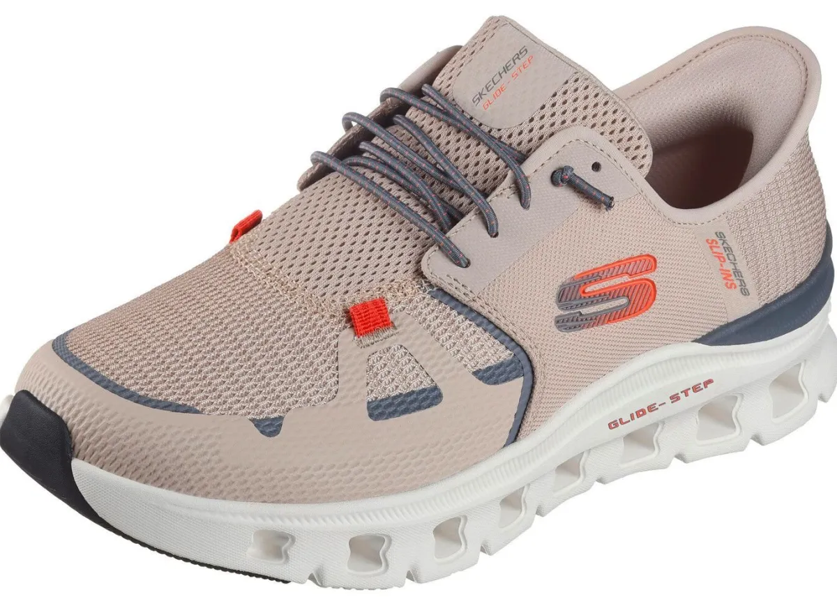 Discount Skechers , Herren-Sneaker, mit geformter Slip-Ins Fersenplatte TAUPE-GRAU