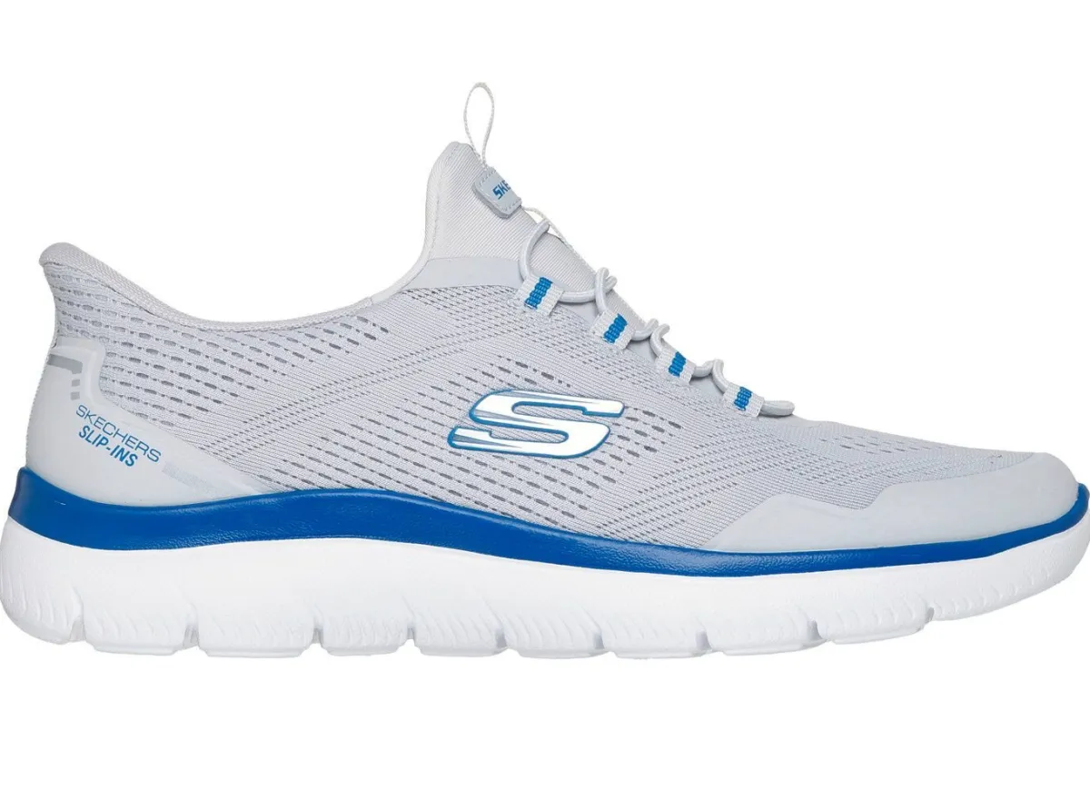 Online Skechers , sportliche Herren-Sneaker, mit geformter Slip-Ins Fersenplatte HELLGRAU-BLAU