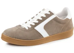 New BADER Sneaker aus Veloursleder mit Nappa-Besätzen und gepolstertem Schaftrand TAUPE