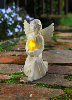 Outlet BADER Solarengel mit Kreuz aus Polyresin WEISS