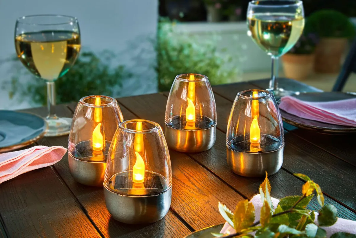 Best BADER Solar-Windlichter, 4er-Set SILBER-TRANSPARENT