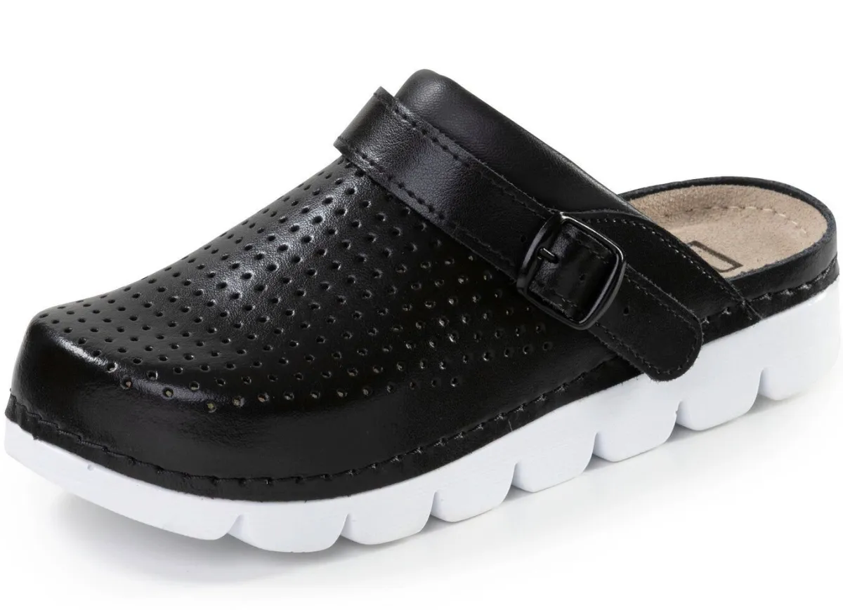Clearance BADER Sommerliche Damen-Clogs, aus Leder SCHWARZ