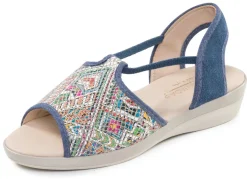 New BADER Sommerliche Damen-Sandalen, Weite G, mit Elastikbändchen BLAU-BUNT