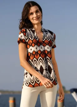 Best KLAUS MODELLE MADE IN GERMANY Sommerliche Shirt-Tunika BEIGE-BRAUN-ORANGE