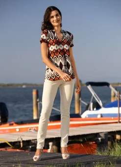 Best KLAUS MODELLE MADE IN GERMANY Sommerliche Shirt-Tunika BEIGE-BRAUN-ORANGE