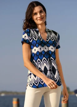 Online KLAUS MODELLE MADE IN GERMANY Sommerliche Shirt-Tunika BEIGE-MARINE-ROYALBLAU