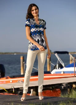 Online KLAUS MODELLE MADE IN GERMANY Sommerliche Shirt-Tunika BEIGE-MARINE-ROYALBLAU