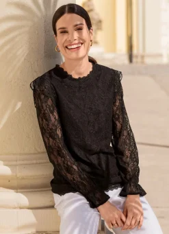 Discount BADER Spitzenshirt in 2 Farben SCHWARZ