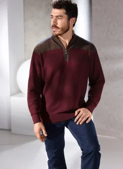 Outlet BADER Stehkragenpullover mit Strukturmix WEINROT-BRAUN MELIERT