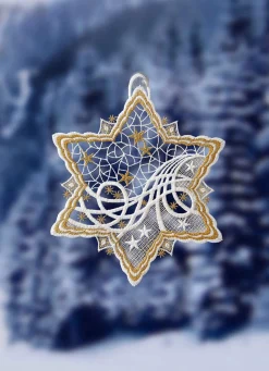 Clearance PLAUENER SPITZE Stern-Fensterbild aus echter WEISS-GOLD