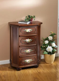 Sale BADER Stilvolle Kommode mit handbemalter Blumendekoration NUSSBAUM