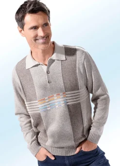 Clearance BADER Stilvoller Polopullover BEIGE-BRAUN MELIERT