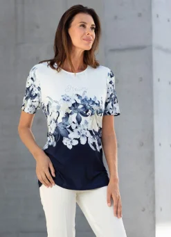 Outlet BADER Stilvolles Shirt mit Strass-Schriftzug ECRU-MARINE