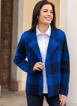 Hot BADER Strickblazer in grafischem Jacquardmuster ROYALBLAU-MARINE