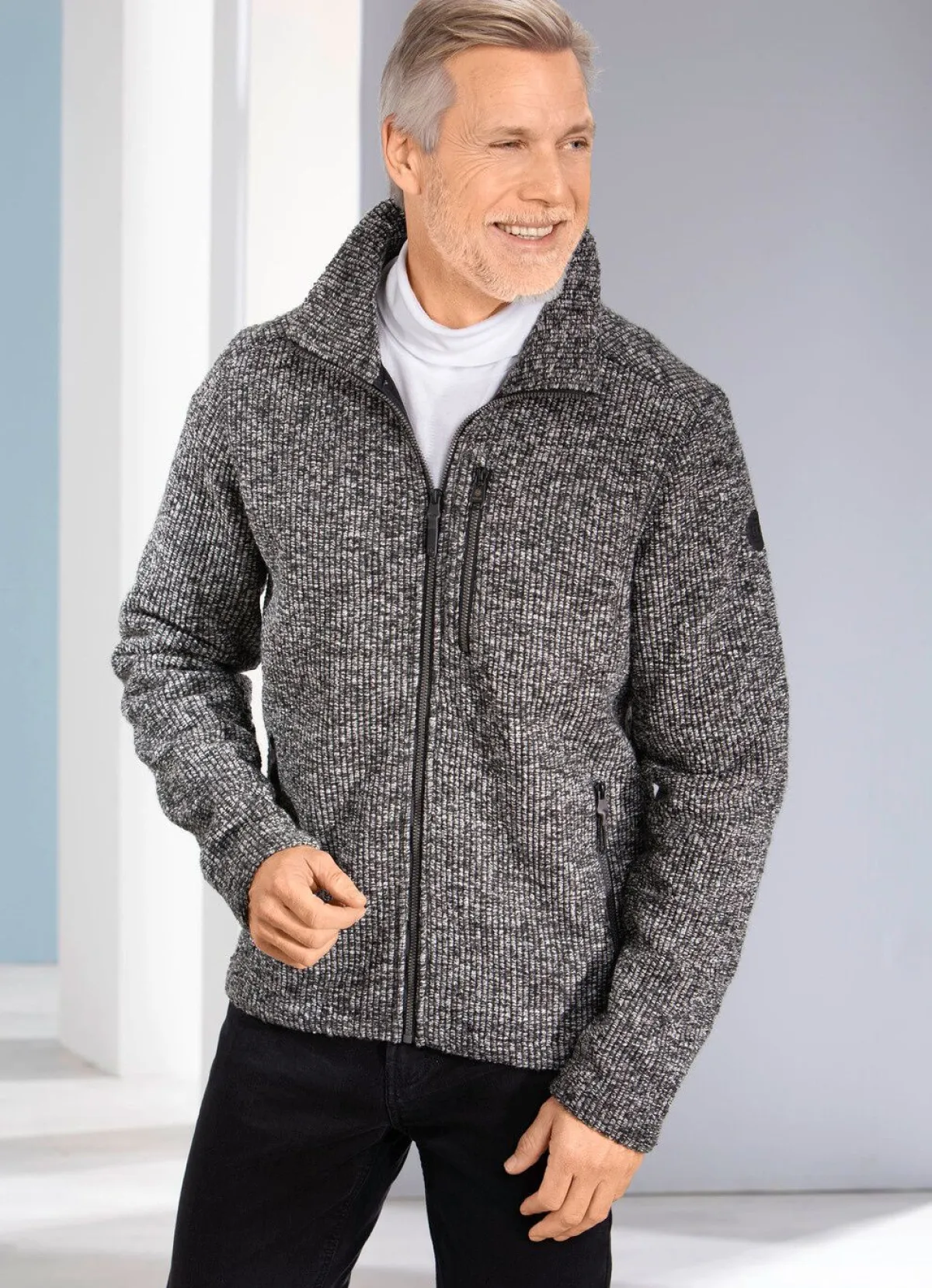 Hot BADER Strickfleece-Kurzjacke von „G.I.G.A. DX by Killtec“ GRAU-ANTHRAZIT MELIERT