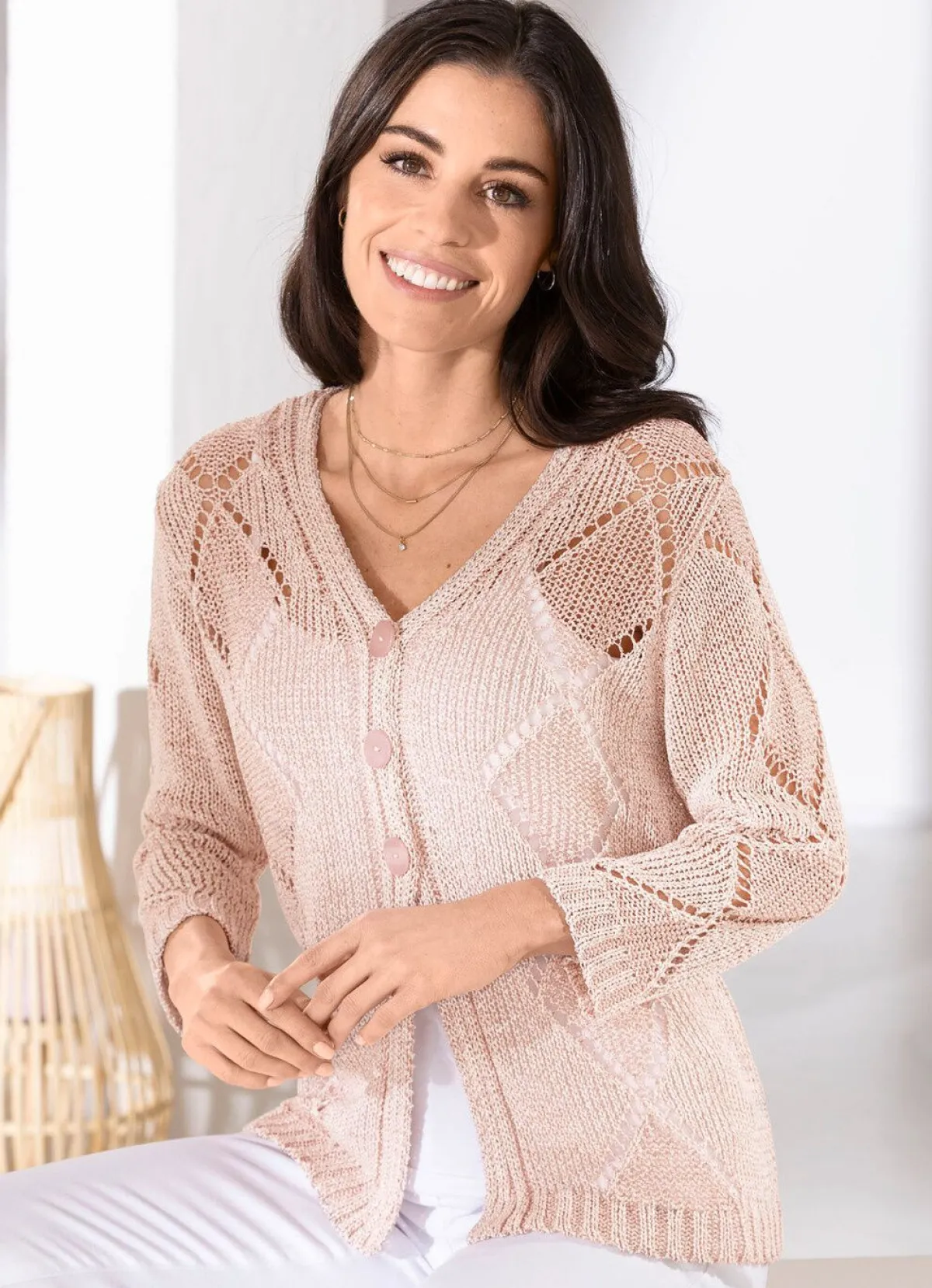 BADER Strickjacke aus edlem Glanzgarn ROSÉ MELIERT