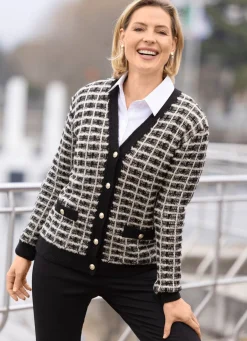 Discount BADER Strickjacke aus hochwertigem Effektgarn SCHWARZ-ECRU