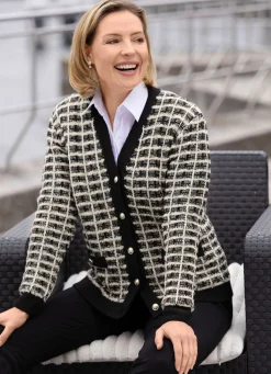 Discount BADER Strickjacke aus hochwertigem Effektgarn SCHWARZ-ECRU