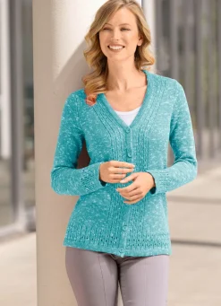 Online BADER Strickjacke aus Melangegarn JADEGRÜN MELIERT
