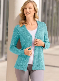 Online BADER Strickjacke aus Melangegarn JADEGRÜN MELIERT